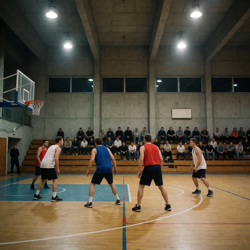 Mecz ligi amatorskiej w polskiej hali sportowej